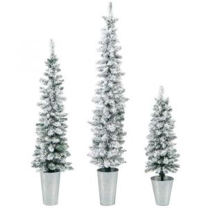 COSTWAY Lot de 3 Sapins de No&euml;l Artificiels 90-120-150 CM avec 120-140-160 Branches Enneig&eacute;es en PVC, Bases M&eacute;talliques avec Ciment