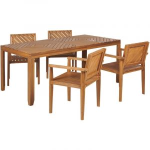 Beliani Ensemble de Repas Table et 4 Chaises en Bois d'Acacia Clair Accoudoirs Baratti