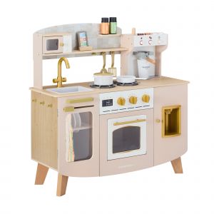 Teamson Kids Cuisine en bois moyenne &iquest; Little Chef moderne avec four, &eacute;vier, micro-ondes, plaques et machine &agrave; caf&eacute; dor&eacute;e pour enfants d&egrave;s 3 ans