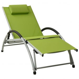 Image de VidaXL Chaise longue avec oreiller Textilène Vert