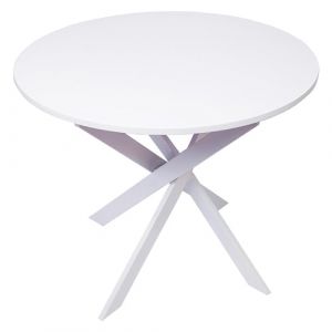 Skraut Home | Table à Manger Ronde Fixe | Modèle Zen | 90 x 90 x 77 cm | Capacité jusqu'à 4 Personnes | Matériaux résistants (Blanc + Pieds Blancs, 90cm)