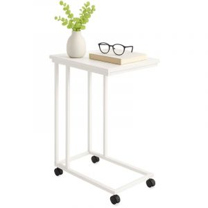 Relaxdays Table d'appoint avec roulettes, H x L x P : 68 x 50 x 35 cm, MDF, m&eacute;tal, forme en C, table &agrave; glisser.