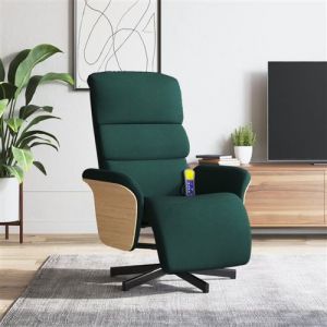 VidaXL Fauteuil de massage, relaxation avec repose-pieds tissu vert foncé