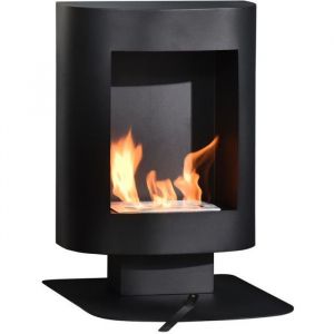 Homcom Cheminée bioéthanol sur pied design contemporain - brûleur 1,5 L - contrôle de flamme et manche inclus - acier noir 46x53x65cm Noir