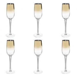 Lot de 6 Fl&ucirc;tes &agrave; Champagne "Arya" 21cl Or