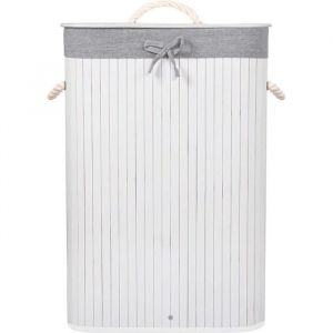 SPRINGOS Panier à linge bambou naturel 72L avec poignées - Blanc