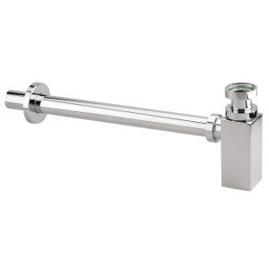 Valentin 15770000000 - Siphon laiton design KUBIK mod&egrave;le long avec sortie murale D32mm et rosace chrom&eacute;