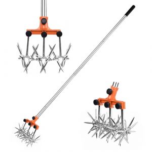 BARAYSTUS Long Handle Retractable Rotary Cultivator Stainless Steel Weatherproof with Removable Teeth Cultivator Kit for Soil Mixing