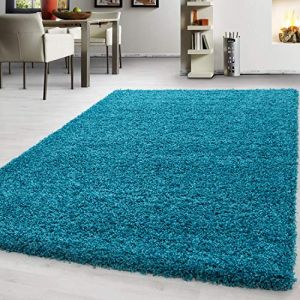 Image de Teppium Uni Tapis de Salon Shaggy Uni Tapis Turquoise 160x230 cm Chambre Tapis Poil Long Moelleux et Doux