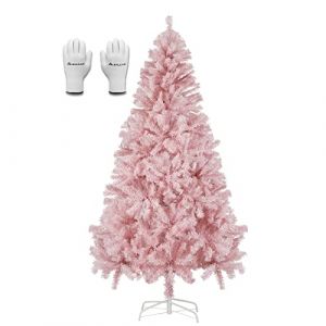 Salcar Sapin de Noël Artificiel Rose 180cm, Arbre de Noel avec 735 Pointes de Branche, Gants et Pieds de Sapin de Noël en Métal, Lgnifuge, Assemblage Rapide