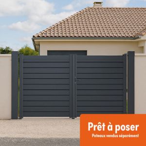 Portail battant Aluminium Persienne - Largeur 3m - Hauteur 1m60 – Gris anthracite - Prêt à poser
