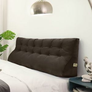 VERCART Compensé Coussin de lecture Triangulaire de Repos au lit Dossier Tête de lit Soutien Dorsal Oreiller Décoratif, Café Velours, 180 x 25 x 55
