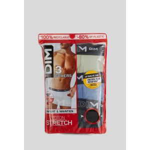 DIM Boxer Homme Coton Stretch Respirant Maintien Optimal x3, Vert/Bleu, L