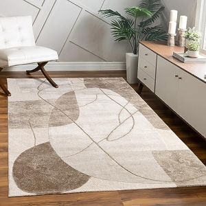 Paco Home - Tapis Salon Chambre Adulte Poils Ras Motif Fleuri Arc-en-ciel Motif Geometrique 80x300 cm, Beige
