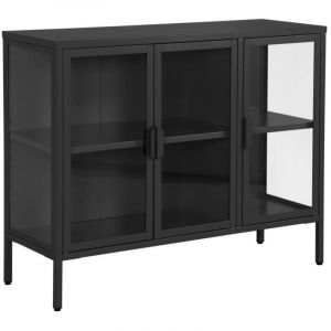 Buffet industriel m&eacute;tal et verre tremp&eacute; 3 portes 100cm noir - Arkansas