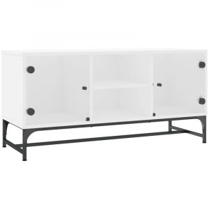 VidaXL Meuble TV avec portes en verre blanc 102x37x50 cm