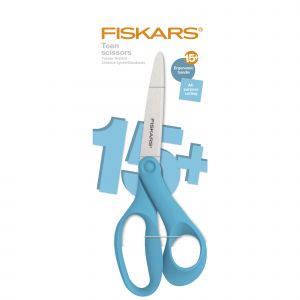 Fiskars Ciseaux pour les jeunes de 15 à 18 ans, Droitier, Longueur totale : 20 cm, Acier inoxydable/plastique, Turquoise, 1067863