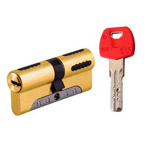 Ifam Cylindre haute sécurité WX1000, modèle 3535L, serrure de porte extérieure, protection anti-rupture, anti-perçage, anti-bumping, avec 5 clés, couleur laiton