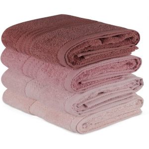 Serviettes &Agrave; Main Aucune - Lot De 4 100% Coton 50 X 90 Cm Poudre/Rose Poudr&eacute;