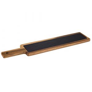 APS Planche de service, 2-pcs, 55 x 12 cm, planche en bois rustique, planche à découper en bois d'acacia, planche en bois avec dessus en ardoise naturelle