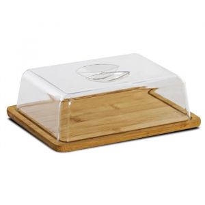 Plateau à fromage rectangulaire avec cloche, cloche à fromage en bambou coloris naturel - Longueur 24 x Profondeur 18.5 x Hauteur 6.6 cm -JUANIO-