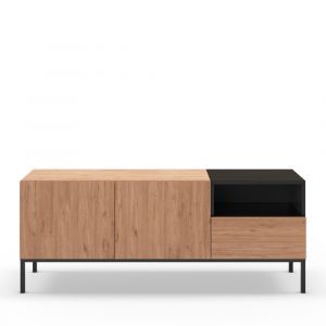 DRAWER Meuble TV 2 portes 1 tiroir en bois et métal - Bois clair et noir