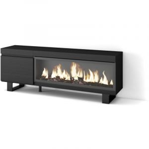 Meuble tv, Banc Télé, Grand espace de Rangement, 160, Pour les tv jusqu'à 65', Cheminée électrique xxl, Design industriel, Style moderne, Noir