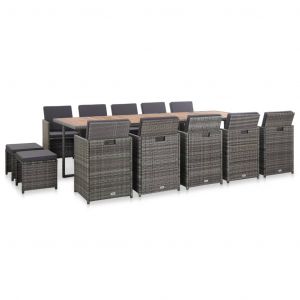 VidaXL Salon de jardin 15 pcs avec coussins Résine tressée Anthracite