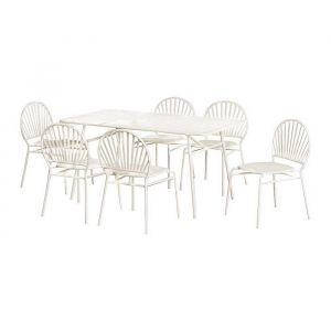 Salle &agrave; manger de jardin en m&eacute;tal : une table L.160 cm et 6 chaises - Beige - CEDEIRA de MYLIA