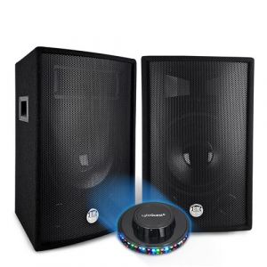 Bm sonic Paire d'enceintes Passives BMS12 - 2 x600W Peak, 1200W Max. -Sono Bass Reflex Trapézoïdal 2 voies 12"/30cm, Lumière LED