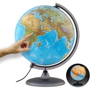 ORBIT GLOBES & MAPS - Globe lumineux - globe de 30cm avec pied stable, image de carte 2023 physique/politique avec lampe LED, image de carte fran&ccedil;aise actuelle