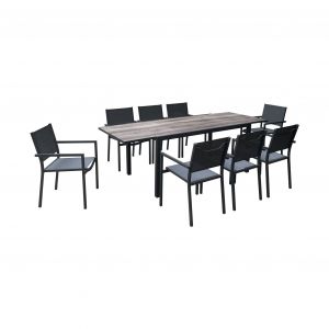 Table jardin 160/240cm + 8 chaises empilables