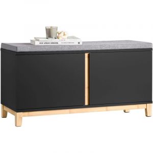 Sobuy FSR117-SCH Banc à Chaussures Banc de Rangement Meuble à Chaussures d'Entrée avec Siège Rembourré et 2 Portes, pour Couloir, Entrée, Chambre à Coucher