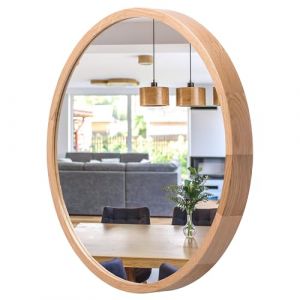 Miroir mural rond en bois LEJA 475 CH&Ecirc;NE pour salle de bain, entr&eacute;e ou salon, &Eacute;L&Eacute;GANT