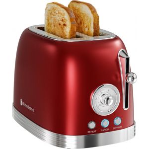 KitchenBrothers Retro Toaster - Grille-pain - 6 niveaux de chaleur - 2 fentes extra-larges - 815W - Rouge