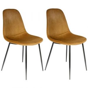 ALESSIA - Lot de 2 Chaises Velours Côtelé Jaune Moutarde - Altobuy