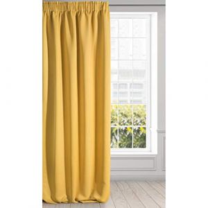 Eurofirany Logan Rideau Occultant Extra Long - 1 Unité, Passe-Tringle, Galon Fronceur, Blocage de la Lumière, Assombrissement de la pièce, Chambre à Coucher, Salon, 135x270 cm, Jaune Moutarde