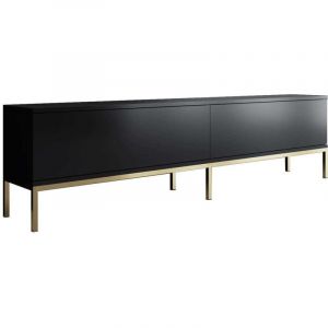 Image de Hanah Home - Meuble TV en agglom&eacute;r&eacute; et m&eacute;tal Lord noir et dor&eacute;