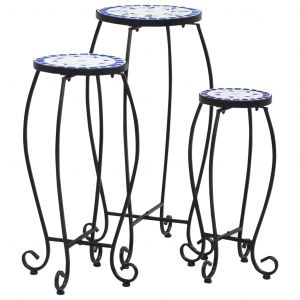 Image de VidaXL Tables mosa&iuml;que 3 pcs Bleu et blanc C&eacute;ramique