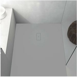 Stano Receveur de douche 90 x 90 cm extra plat FUSION en r&eacute;sine surface ardois&eacute;e b&eacute;ton - Gris