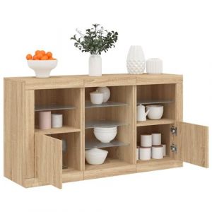 VidaXL Buffet avec lumières LED chêne sonoma 123x37x67 cm, meuble de rangement, meuble de rangement cuisine, meuble de rangement de salon