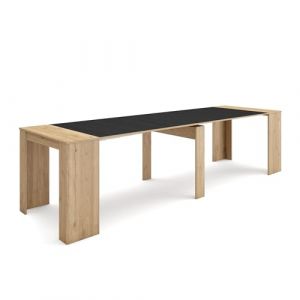 Skraut Home | Table Console Extensible | Console Meuble | 300 | pour 14 Personnes | Table à Manger | Style Moderne | Chêne et Noir