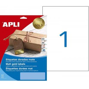 APLI 14888 - 20 étiquettes métallisées dorées mat, format 210 x 297 mm (20 feuilles / cdt)