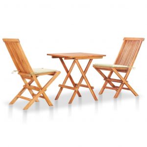 VidaXL Ensemble de bistro 3pcs avec coussins crème Bois de teck massif