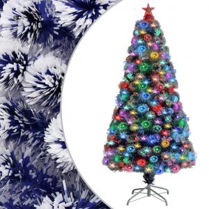 VidaXL Sapin de No?l artificiel LED Blanc et bleu 120 cm Fibre optique