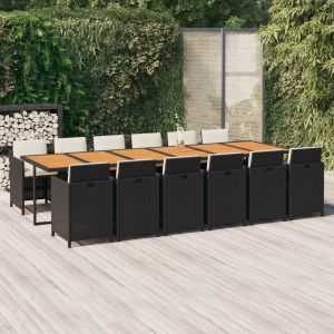VidaXL Ensemble &agrave; d&icirc;ner de jardin coussins 13 pcs R&eacute;sine tress&eacute;e Noir - Noir et marron