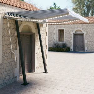 VidaXL Auvent automatique capteur de vent LED 3,5x2,5 m Bleu et blanc - Bleu