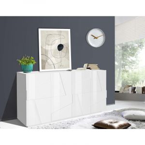 Alter Buffet moderne avec 4 portes, Made in Italy, Buffet de cuisine, Buffet design de salon, 162x44h86 cm, couleur blanc bril