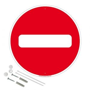 Signaletique.biz France - Panneau de signalisation rond prépercé pvc ou alu diamètre 250 ou 300 mm + kit de fixation pour pose facile, rapide - Sens