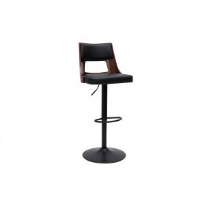 Miliboo Tabouret de bar r&eacute;glable pivotants 360&deg; noir et bois fonc&eacute; garbo